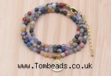 GMN7520 4mm faceted round tiny mixed gemstone beaded necklace with letter charm