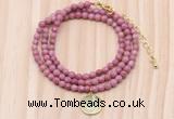 GMN7526 4mm faceted round tiny pink wooden jasper beaded necklace with letter charm