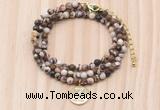 GMN7528 4mm faceted round tiny brown zebra jasper beaded necklace with letter charm