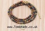 GMN7532 4mm faceted round tiny picasso jasper beaded necklace with letter charm