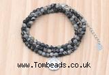 GMN7540 4mm faceted round tiny black water jasper beaded necklace with letter charm