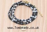 GMN7541 4mm faceted round tiny black & white jasper beaded necklace with letter charm