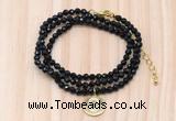 GMN7547 4mm faceted round tiny black spinel beaded necklace with letter charm