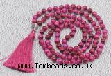 GMN755 Hand-knotted 8mm, 10mm red tiger eye 108 beads mala necklaces with tassel