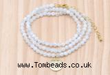 GMN7551 4mm faceted round tiny white moonstone beaded necklace with letter charm