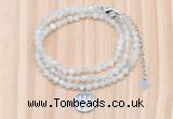 GMN7552 4mm faceted round tiny white moonstone beaded necklace with letter charm