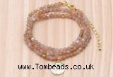 GMN7553 4mm faceted round tiny orange moonstone beaded necklace with letter charm