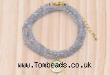 GMN7555 4mm faceted round tiny labradorite beaded necklace with letter charm