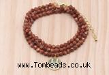 GMN7565 4mm faceted round goldstone beaded necklace with letter charm