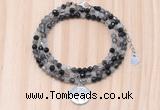 GMN7567 4mm faceted round black rutilated quartz beaded necklace with letter charm