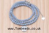 GMN7568 4mm faceted round blue angel skin beaded necklace with letter charm