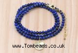 GMN7571 4mm faceted round lapis lazuli beaded necklace with letter charm