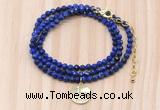 GMN7571 4mm faceted round lapis lazuli beaded necklace with letter charm