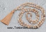 GMN766 Hand-knotted 8mm, 10mm sunstone 108 beads mala necklaces with tassel