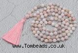 GMN769 Hand-knotted 8mm, 10mm natural pink opal 108 beads mala necklaces with tassel