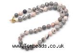 GMN7778 18 - 36 inches 8mm, 10mm round pink zebra jasper beaded necklaces