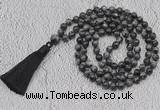 GMN778 Hand-knotted 8mm, 10mm black labradorite 108 beads mala necklaces with tassel
