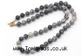 GMN7780 18 - 36 inches 8mm, 10mm round black water jasper beaded necklaces