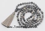 GMN792 Hand-knotted 8mm, 10mm black water jasper 108 beads mala necklace with tassel