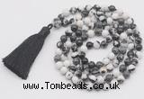 GMN793 Hand-knotted 8mm, 10mm black & white jasper 108 beads mala necklace with tassel