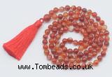 GMN799 Hand-knotted 8mm, 10mm red banded agate 108 beads mala necklace with tassel