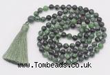 GMN807 Hand-knotted 8mm, 10mm ruby zoisite 108 beads mala necklace with tassel