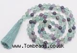 GMN810 Hand-knotted 8mm, 10mm fluorite 108 beads mala necklace with tassel