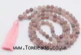 GMN812 Hand-knotted 8mm, 10mm purple strawberry quartz 108 beads mala necklace with tassel