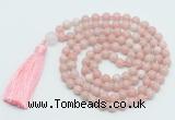 GMN814 Hand-knotted 8mm, 10mm Chinese pink opal 108 beads mala necklace with tassel