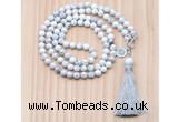 GMN8200 18 - 36 inches 8mm white howlite 54, 108 beads mala necklace with tassel