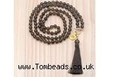 GMN8206 18 - 36 inches 8mm smoky quartz 54, 108 beads mala necklace with tassel