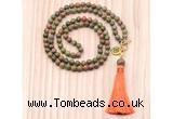 GMN8213 18 - 36 inches 8mm unakite 54, 108 beads mala necklace with tassel