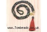 GMN8216 18 - 36 inches 8mm dragon blood jasper 54, 108 beads mala necklace with tassel