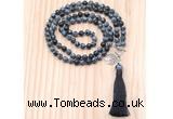 GMN8219 18 - 36 inches 8mm snowflake obsidian 54, 108 beads mala necklace with tassel