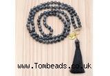 GMN8220 18 - 36 inches 8mm black labradorite 54, 108 beads mala necklace with tassel
