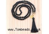 GMN8221 18 - 36 inches 8mm black lava 54, 108 beads mala necklace with tassel