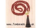 GMN8223 18 - 36 inches 8mm red agate 54, 108 beads mala necklace with tassel