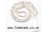 GMN8410 8mm, 10mm white howlite 27, 54, 108 beads mala necklace with tassel