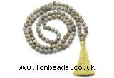 GMN8428 8mm, 10mm matte rhyolite 27, 54, 108 beads mala necklace with tassel