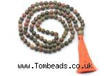 GMN8429 8mm, 10mm matte unakite 27, 54, 108 beads mala necklace with tassel