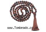 GMN8437 8mm, 10mm matte red tiger eye 27, 54, 108 beads mala necklace with tassel