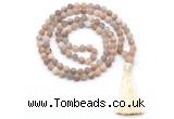 GMN8440 8mm, 10mm matte sunstone 27, 54, 108 beads mala necklace with tassel