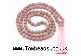 GMN8448 8mm, 10mm matte pink wooden jasper 27, 54, 108 beads mala necklace with tassel