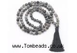 GMN8453 8mm, 10mm matte black water jasper 27, 54, 108 beads mala necklace with tassel