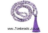 GMN8461 8mm, 10mm dogtooth amethyst 27, 54, 108 beads mala necklace with tassel