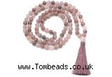 GMN8465 8mm, 10mm purple strawberry quartz 27, 54, 108 beads mala necklace with tassel