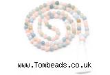 GMN8467 8mm, 10mm morganite 27, 54, 108 beads mala necklace with tassel