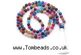 GMN8496 8mm, 10mm colorful banded agate 27, 54, 108 beads mala necklace with tassel