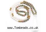GMN8553 8mm, 10mm unakite, white jade & hematite 108 beads mala necklace with tassel