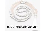 GMN8559 8mm, 10mm matte rose quartz & matte white howlite 108 beads mala necklace with tassel